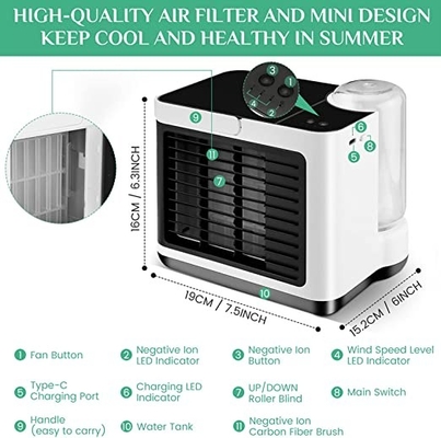 Refroidisseur d'air évaporatif de bureau de Mini Air Cooler Humidifier 2000mAh d'anion de chambre à coucher